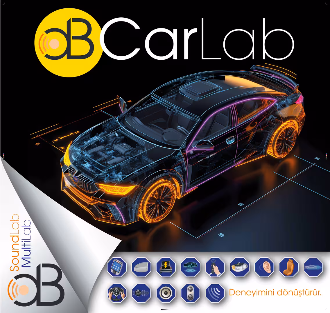 dB CarLab otomotiv ses ve konfor uygulamalarını anlatan özgün marka illüstrasyonu